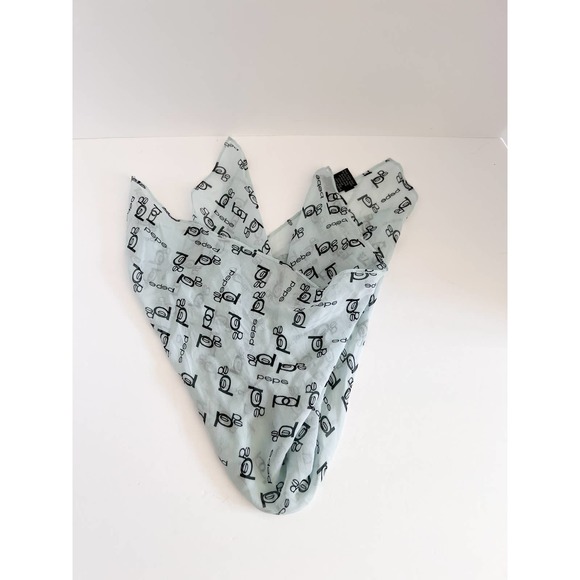 BEBE Women's Light Blue/Black Silk Semi Sheer Allover "bebe" Logo Square Scarf - Picture 1 of 6